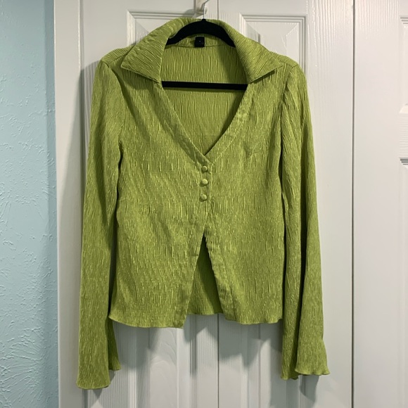 SHEIN Tops - Green SHEIN Collared Long Sleeve Blouse